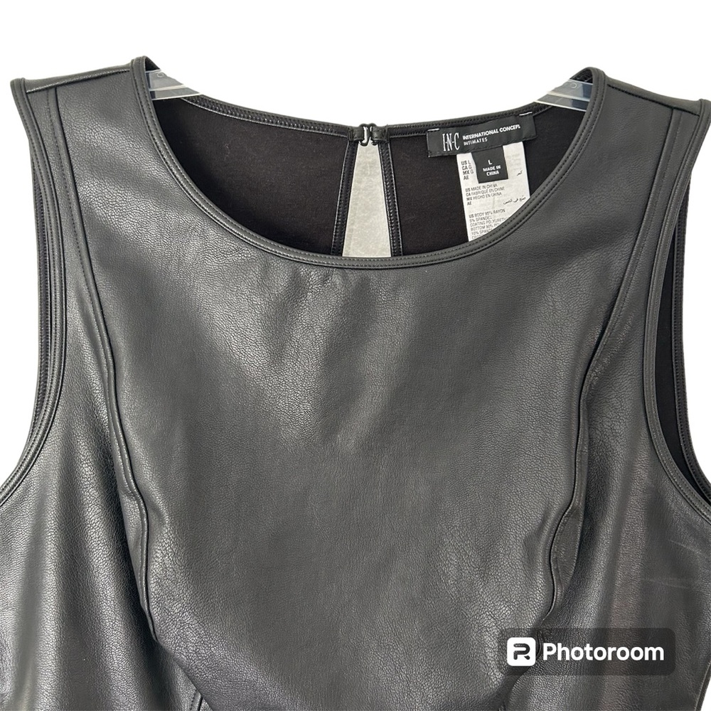 NWT INC Faux Leather Sleeveless Bodysuit, Black, Size Large - Picture 2 of 9
